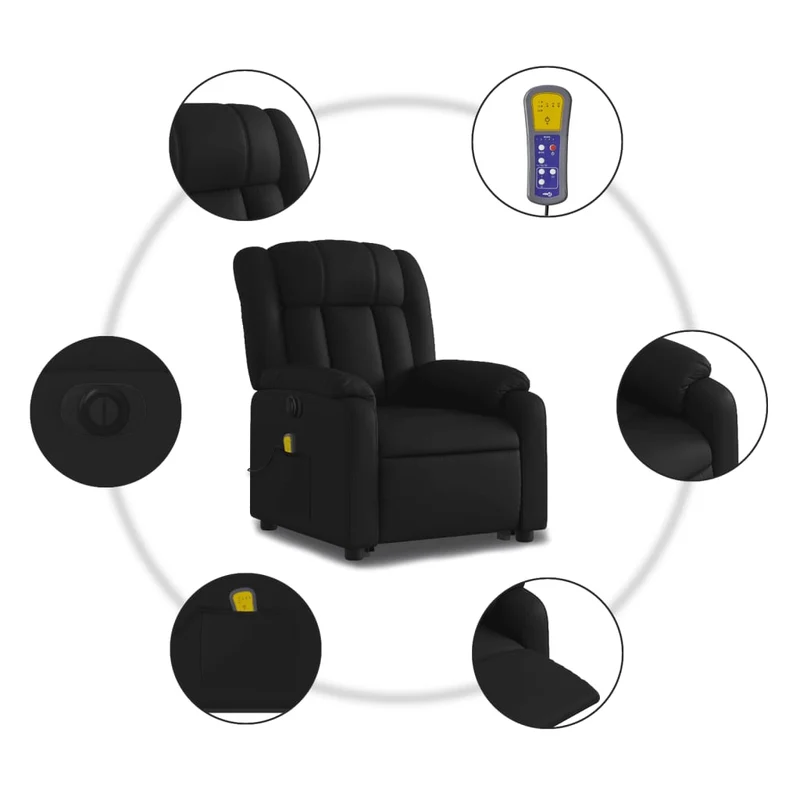 Fauteuil de relaxation fonction massage et inclinable fonction de levage électrique PVC noir DEC027806