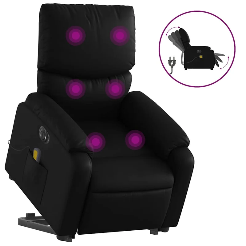 Fauteuil de relaxation fonction massage et inclinable fonction de levage électrique en PVC noir DEC027805
