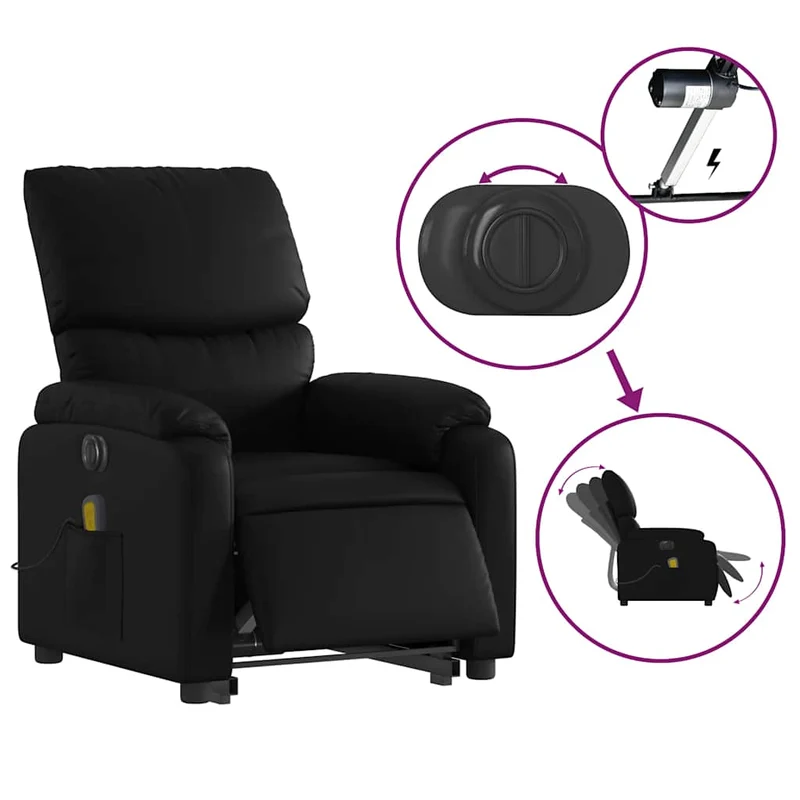 Fauteuil de relaxation fonction massage et inclinable fonction de levage électrique en PVC noir DEC027805