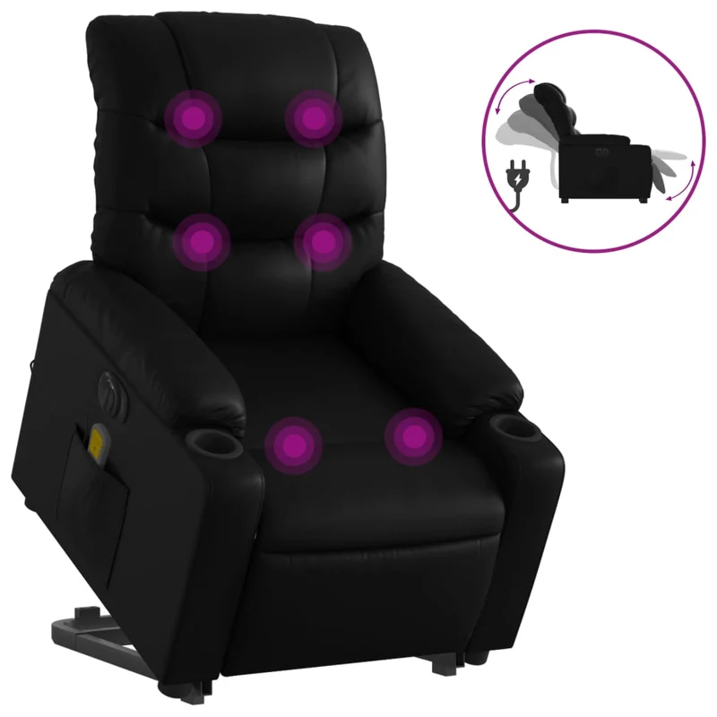 Fauteuil de relaxation fonction massage et inclinable fonction de levage électrique en PVC noir DEC027803
