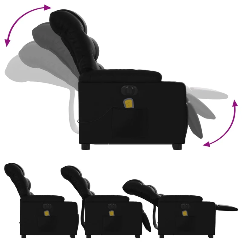 Fauteuil de relaxation fonction massage et inclinable fonction de levage électrique en PVC noir DEC027803