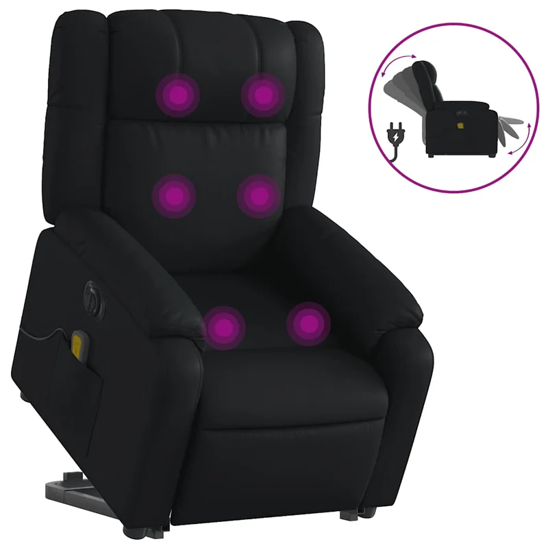 Fauteuil de relaxation fonction massage et inclinable fonction de levage électrique en PVC noir DEC027802