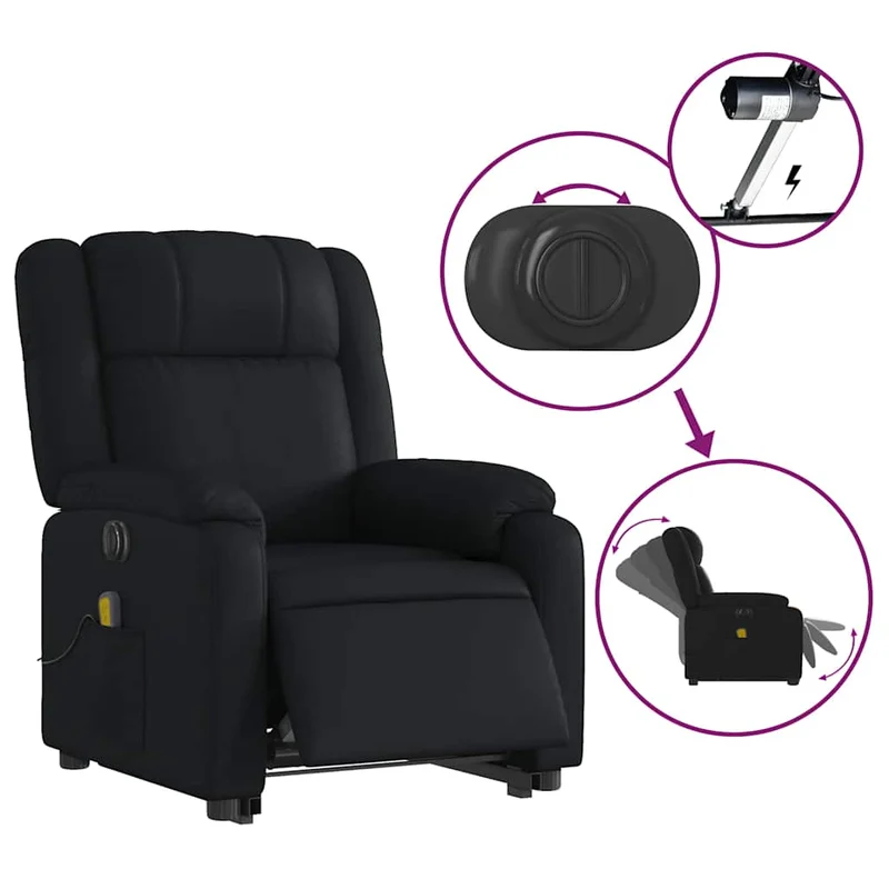 Fauteuil de relaxation fonction massage et inclinable fonction de levage électrique en PVC noir DEC027802