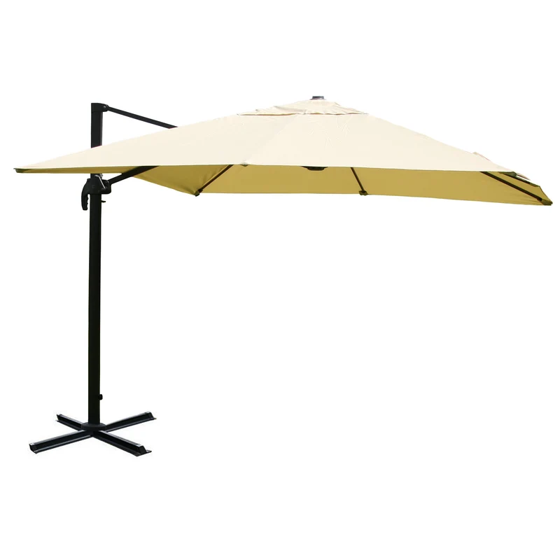 Parasol professionnel restaurant pour jardin terrasse, 3x4m (Ø5m) polyester aluminium/acier 26kg crème sans support, rotatif 04_0003311