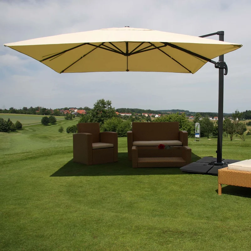 Parasol professionnel restaurant pour jardin terrasse 3x4m (Ø5m) polyester aluminium/acier 26kg crème avec pied 04_0003312