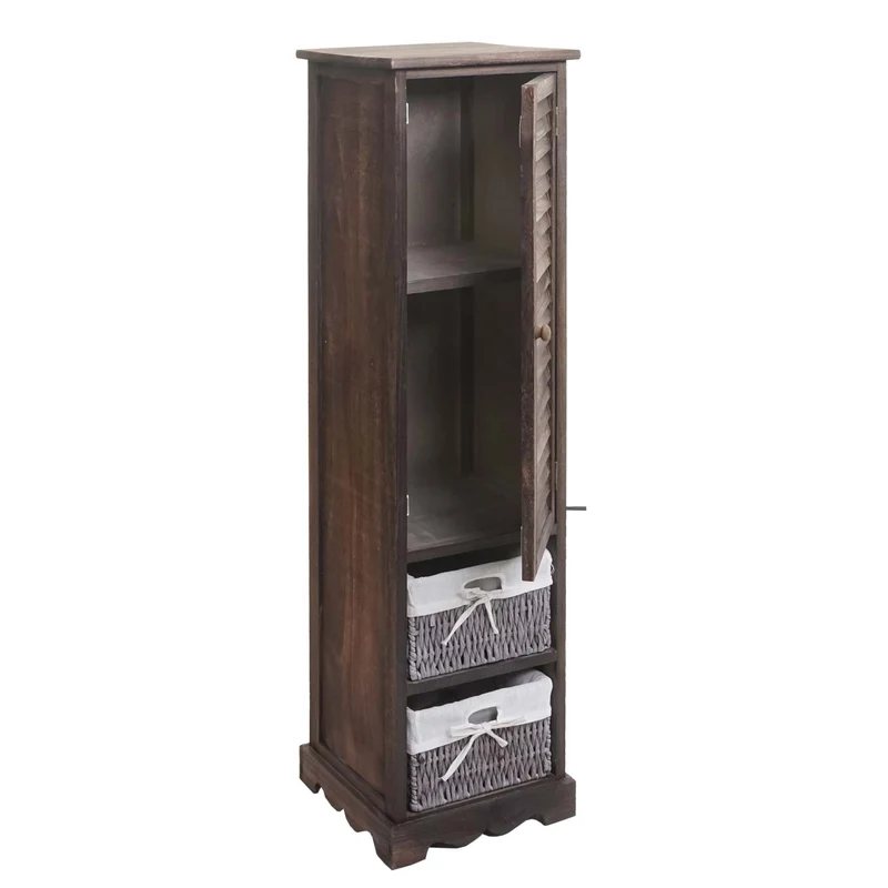 Ensemble de meuble de salle de bain meuble lavabo miroir mural et armoire de rangement en bois marron vieilli 04_0006704