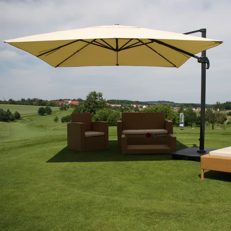 Parasol professionnel restaurant pour jardin terrasse 3x3m (Ø4,24m) polyester/aluminium 23kg crème avec pied 04_0003963