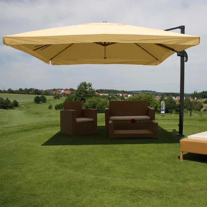 Parasol professionnel restaurant pour jardin terrasse 3x3m (Ø4,24m) polyester/aluminium 23kg crème sans pied 04_0003979