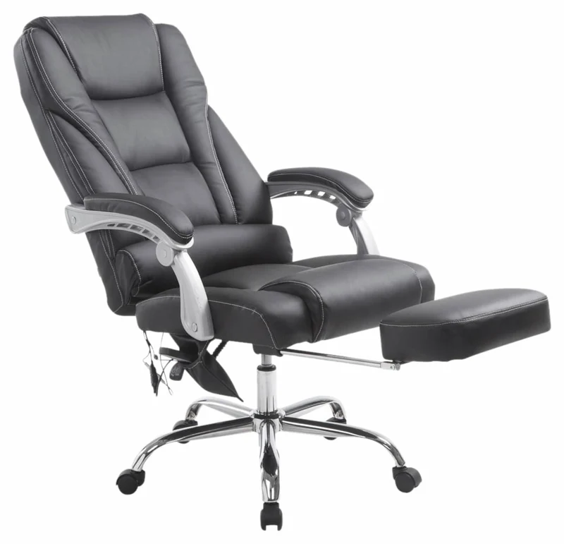 Fauteuil de bureau avec fonction massage repose-pieds dossier inclinable en PVC noir 10_0002577