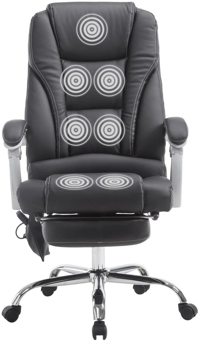 Fauteuil de bureau avec fonction massage repose-pieds dossier inclinable en PVC noir 10_0002577