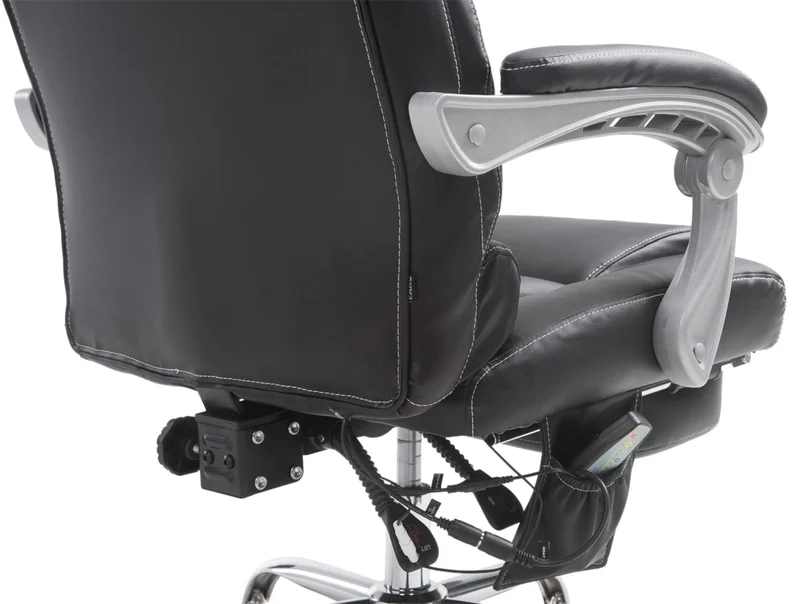 Fauteuil de bureau avec fonction massage repose-pieds dossier inclinable en PVC noir 10_0002577