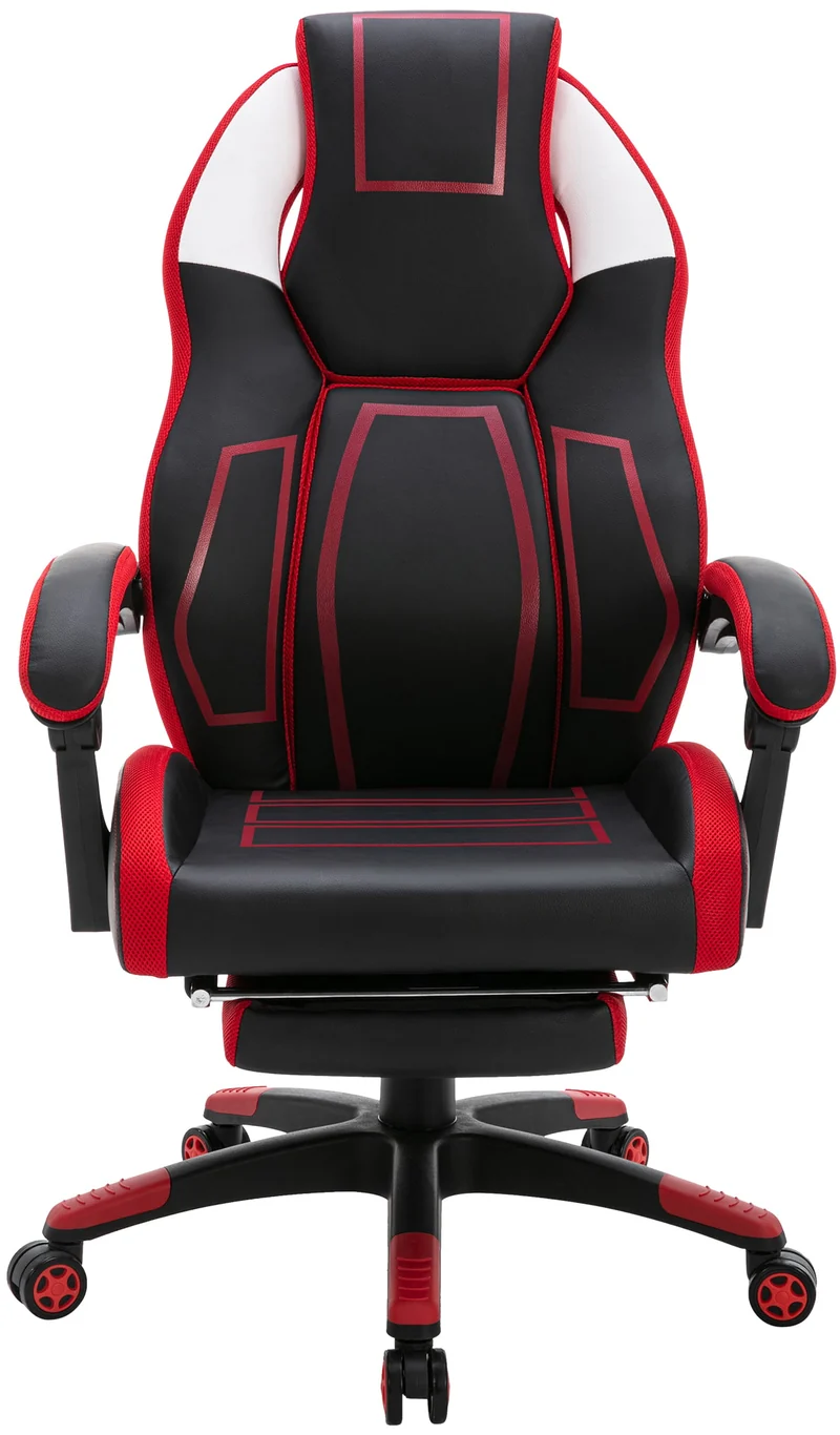 Fauteuil de bureau avec repose-pieds télescopique et accoudoirs en PVC noir / rouge 10_0002447