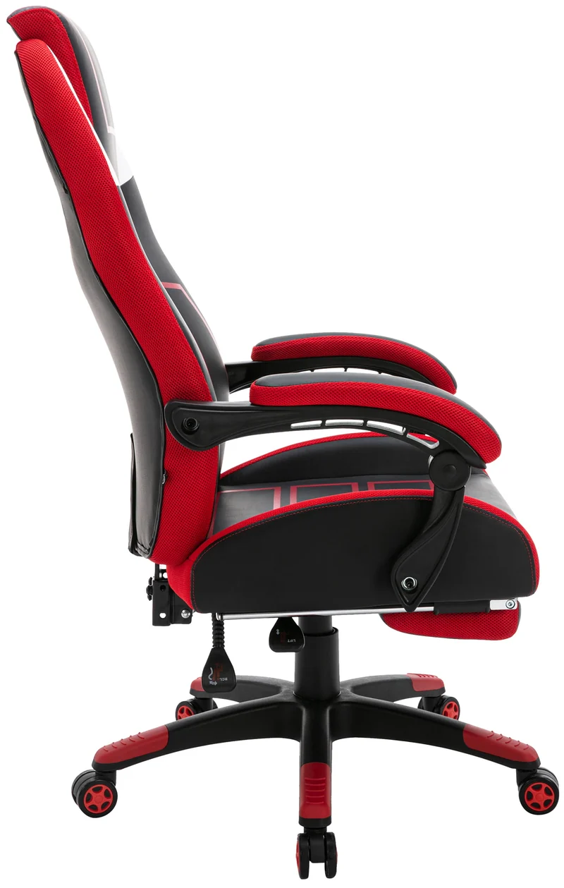 Fauteuil de bureau avec repose-pieds télescopique et accoudoirs en PVC noir / rouge 10_0002447
