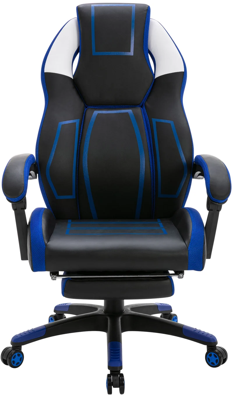 Fauteuil de bureau avec repose-pieds télescopique et accoudoirs en PVC noir / bleu 10_0002448