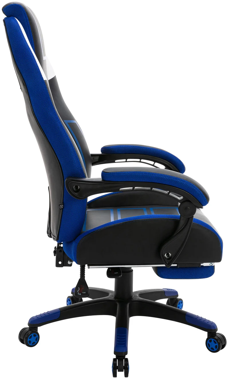 Fauteuil de bureau avec repose-pieds télescopique et accoudoirs en PVC noir / bleu 10_0002448