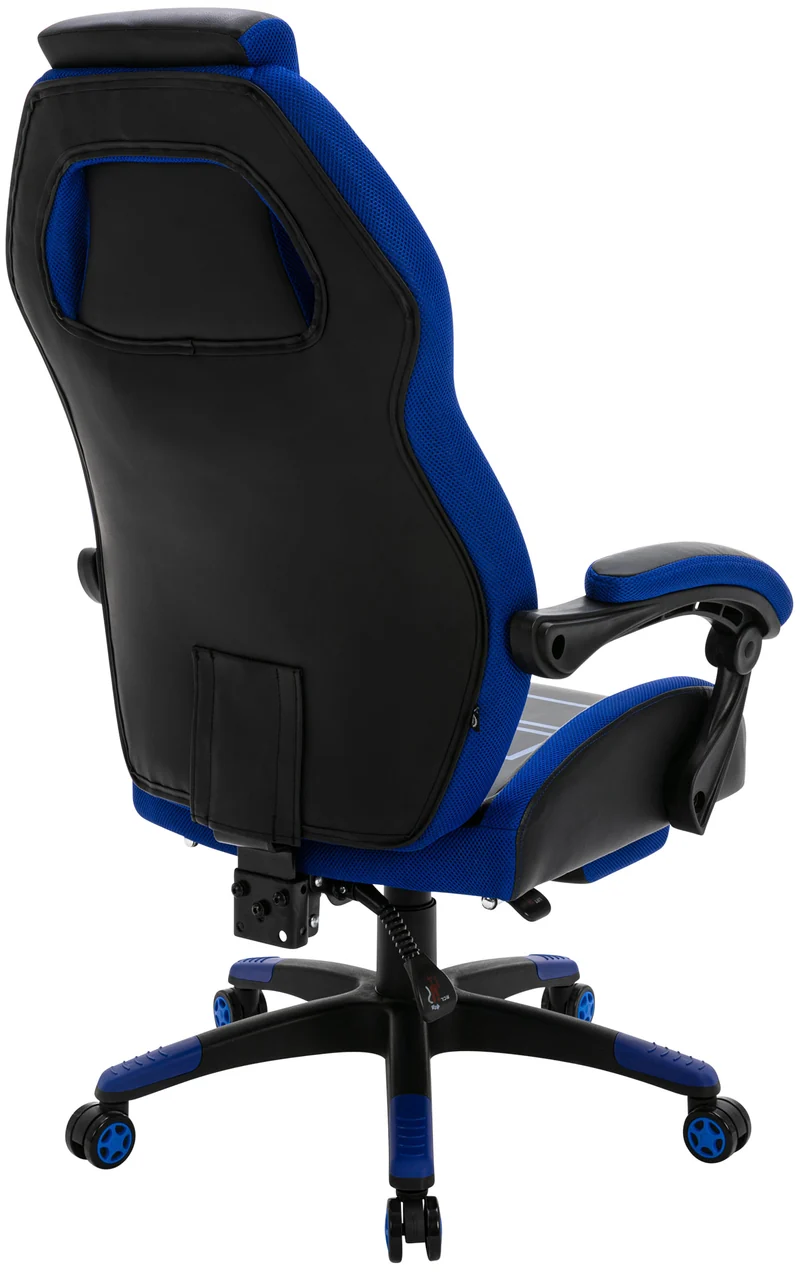 Fauteuil de bureau avec repose-pieds télescopique et accoudoirs en PVC noir / bleu 10_0002448