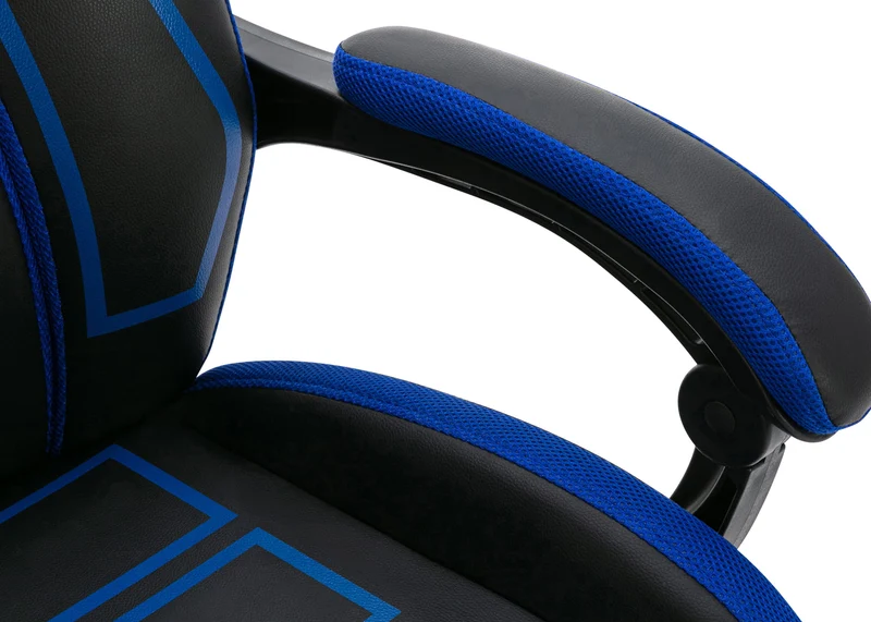 Fauteuil de bureau avec repose-pieds télescopique et accoudoirs en PVC noir / bleu 10_0002448