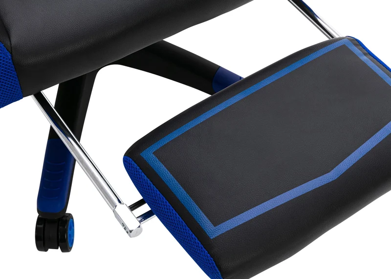 Fauteuil de bureau avec repose-pieds télescopique et accoudoirs en PVC noir / bleu 10_0002448