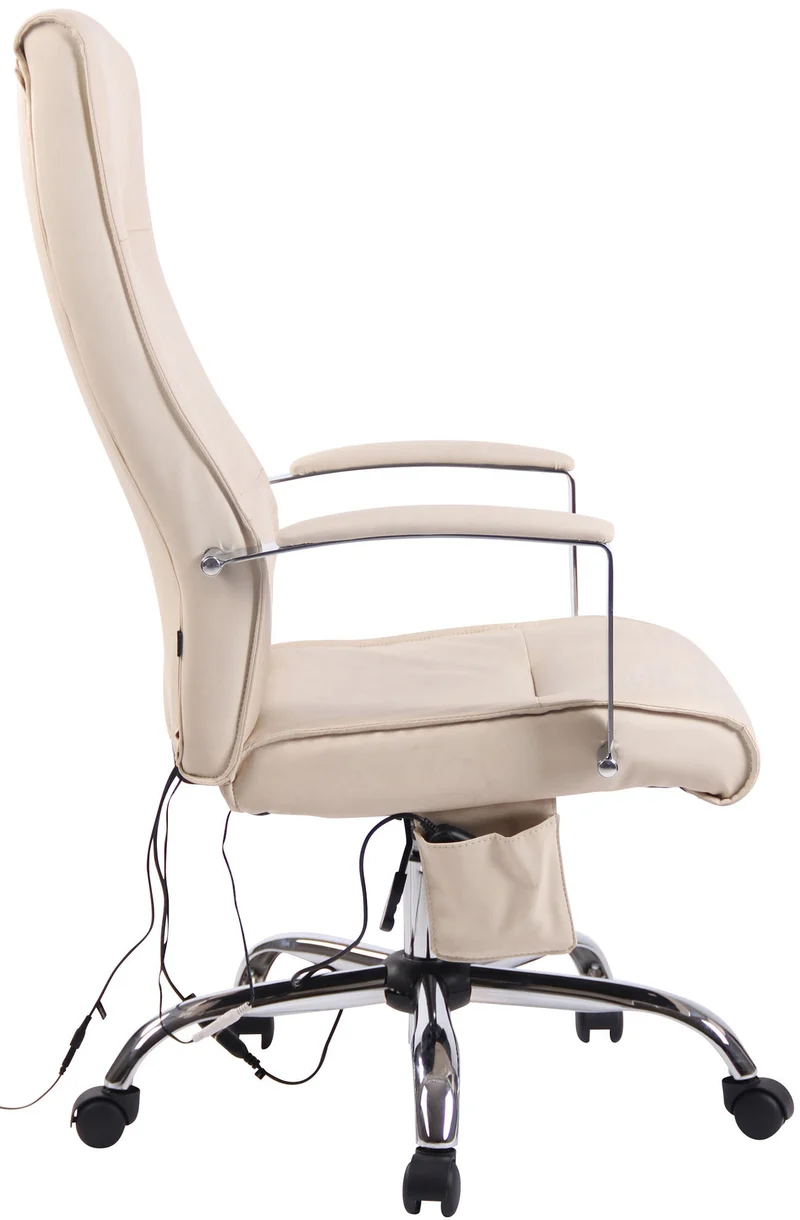 Fauteuil de bureau sur roulettes fonction massage mécanisme de balance en PVC crème 10_0002607