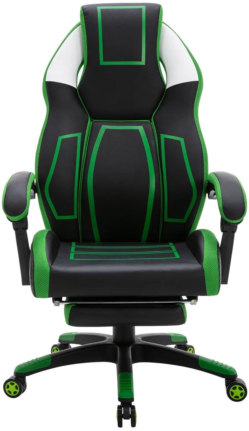 Fauteuil de bureau avec repose-pieds télescopique et accoudoirs en PVC noir / vert 10_0002449