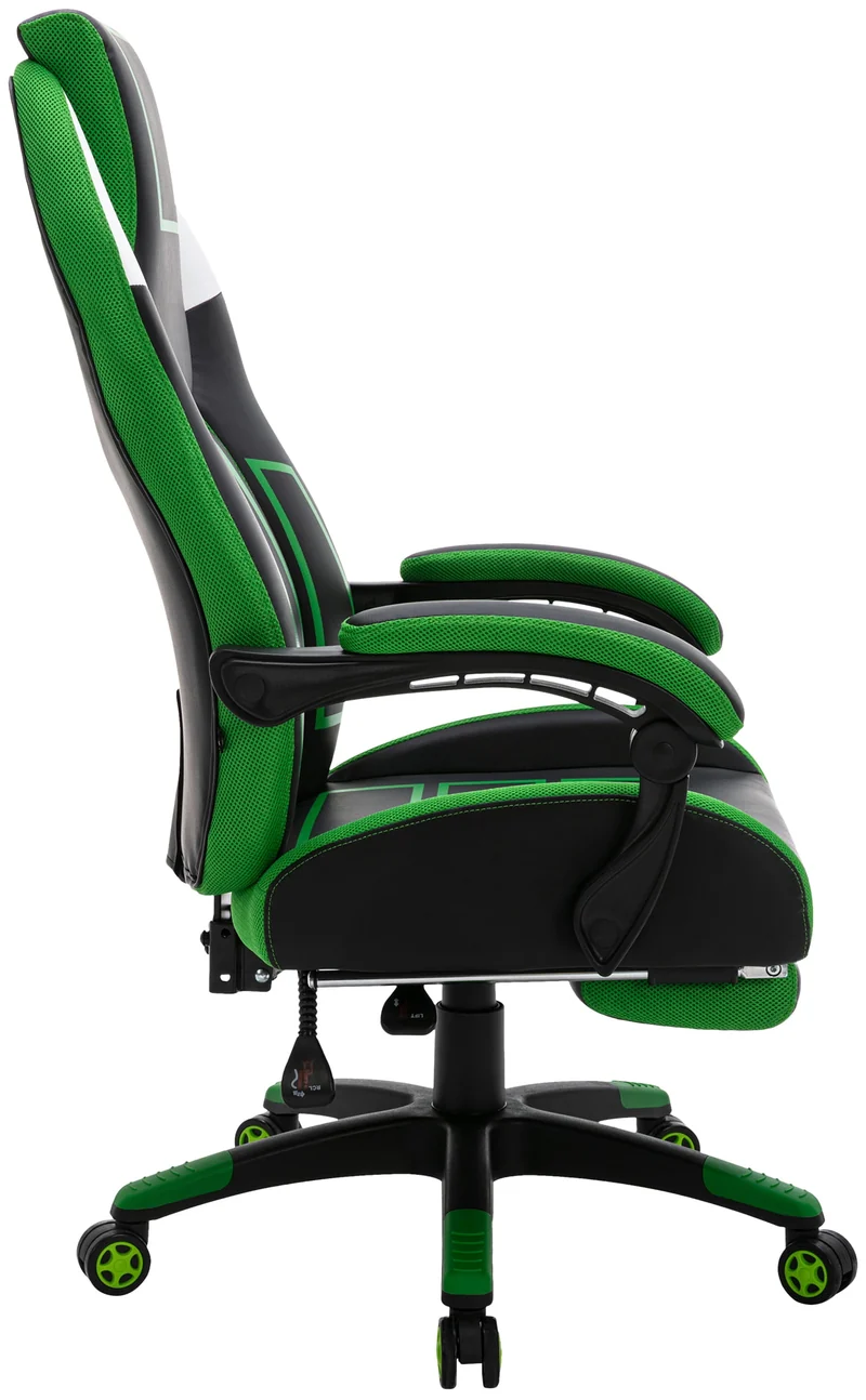 Fauteuil de bureau avec repose-pieds télescopique et accoudoirs en PVC noir / vert 10_0002449