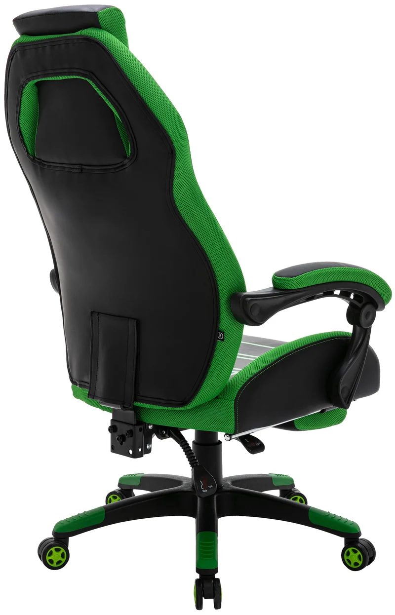 Fauteuil de bureau avec repose-pieds télescopique et accoudoirs en PVC noir / vert 10_0002449