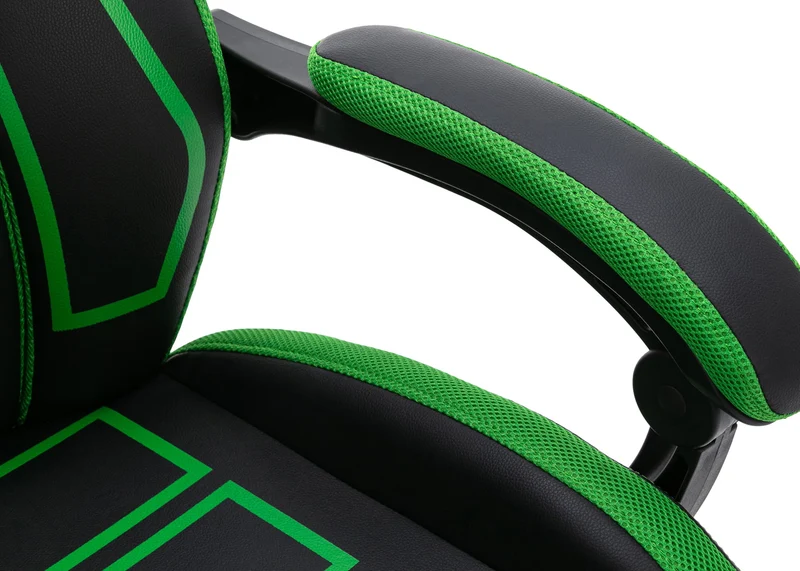 Fauteuil de bureau avec repose-pieds télescopique et accoudoirs en PVC noir / vert 10_0002449