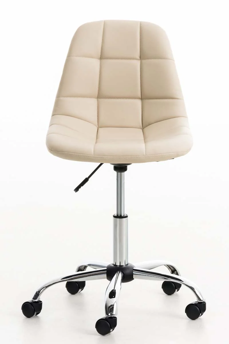 Chaise de bureau tabouret sur roulettes hauteur réglable en PVC crème et métal chromé 10_0002489