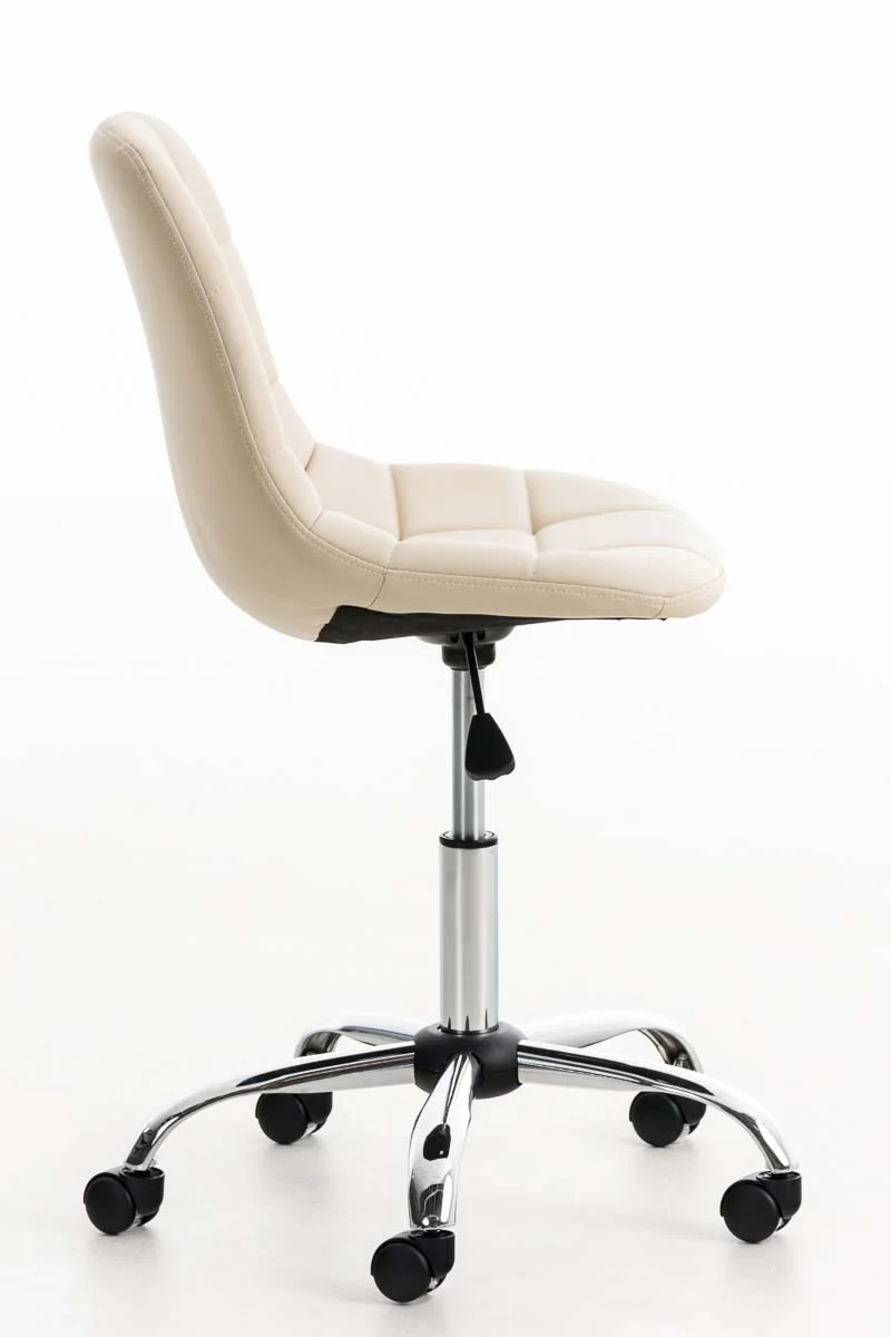 Chaise de bureau tabouret sur roulettes hauteur réglable en PVC crème et métal chromé 10_0002489