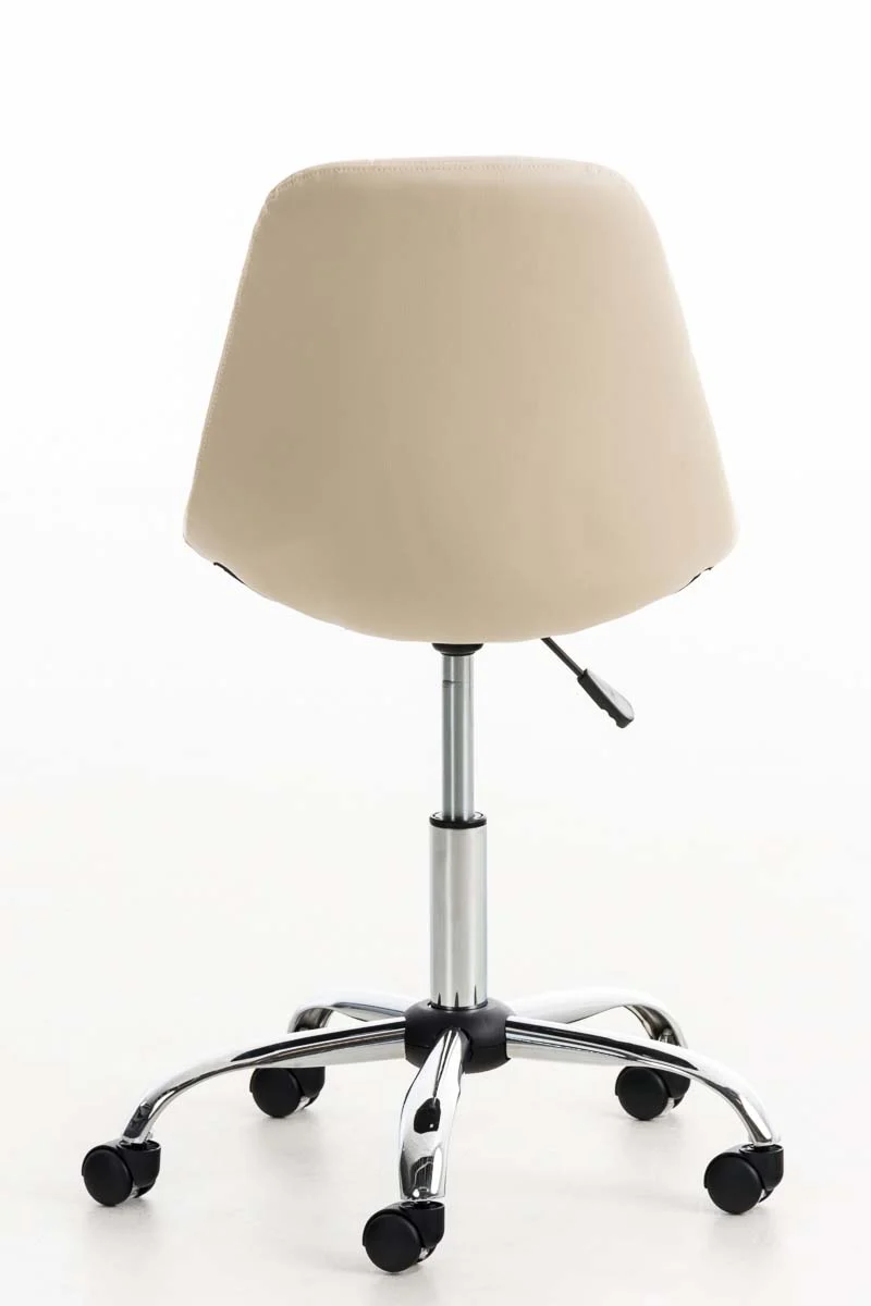 Chaise de bureau tabouret sur roulettes hauteur réglable en PVC crème et métal chromé 10_0002489