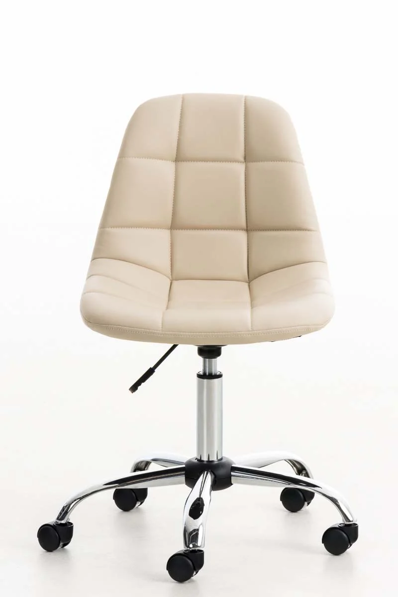 Chaise de bureau tabouret sur roulettes hauteur réglable en PVC crème et métal chromé 10_0002489