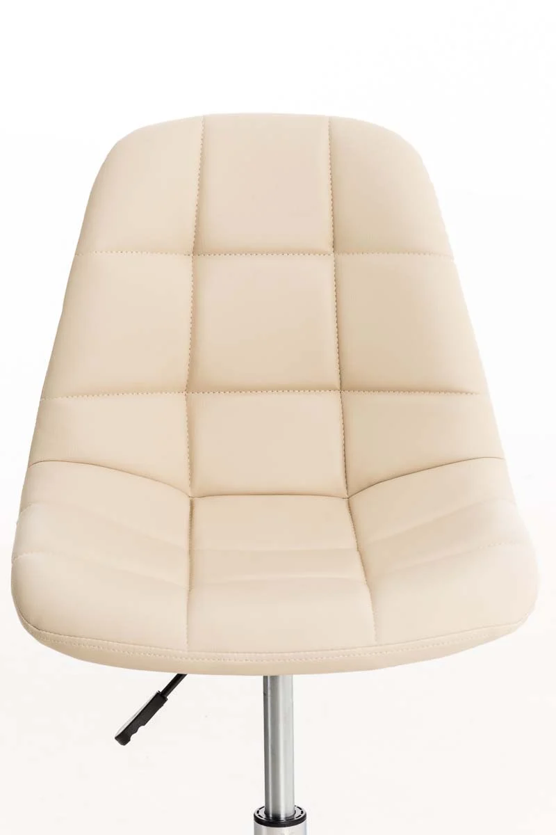 Chaise de bureau tabouret sur roulettes hauteur réglable en PVC crème et métal chromé 10_0002489