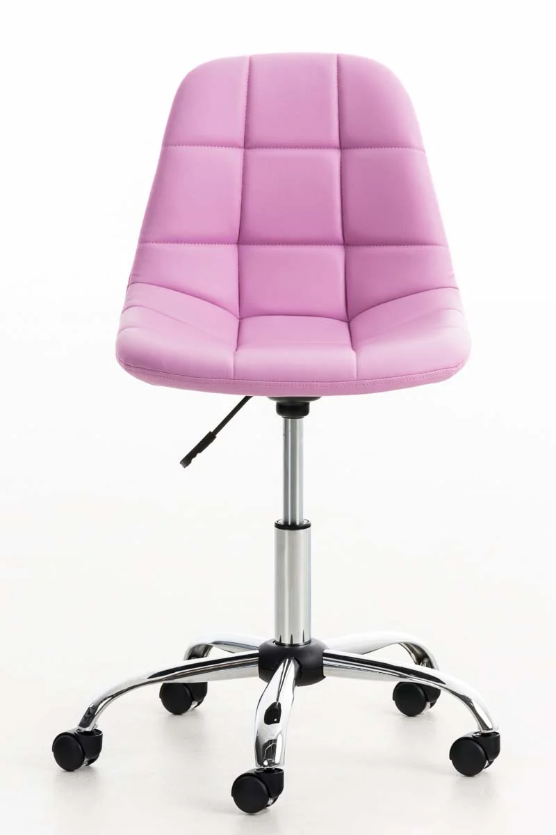 Chaise de bureau tabouret sur roulettes hauteur réglable en PVC rose et métal chromé 10_0002491