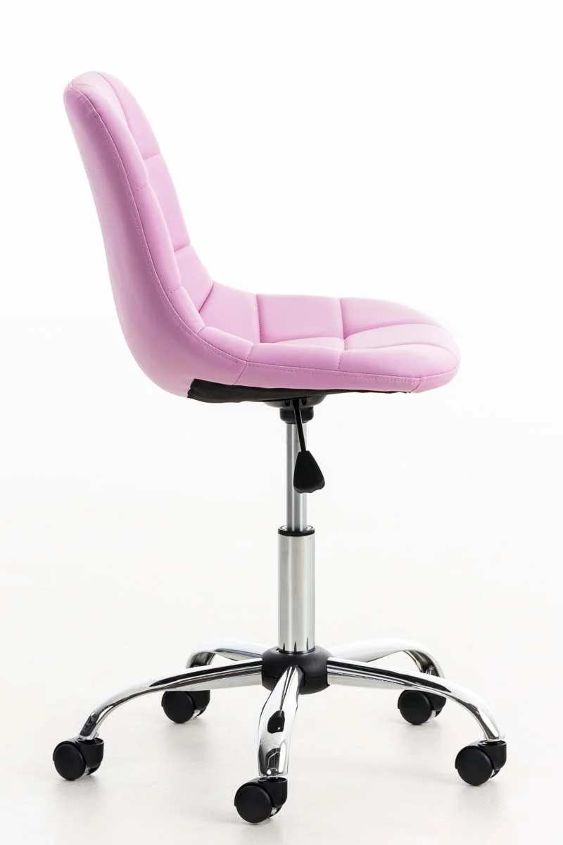 Chaise de bureau tabouret sur roulettes hauteur réglable en PVC rose et métal chromé 10_0002491