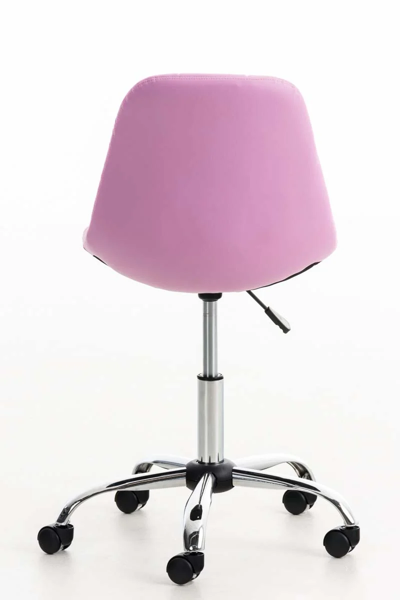 Chaise de bureau tabouret sur roulettes hauteur réglable en PVC rose et métal chromé 10_0002491