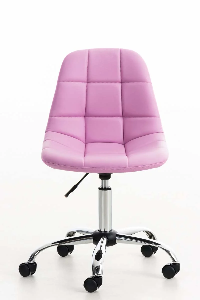 Chaise de bureau tabouret sur roulettes hauteur réglable en PVC rose et métal chromé 10_0002491