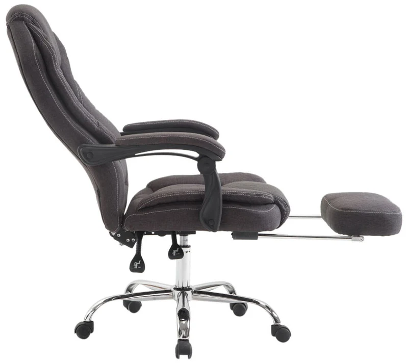 Fauteuil de bureau sur roulettes dossier et repose-pied réglable en tissu gris foncé et métal 10_0002439