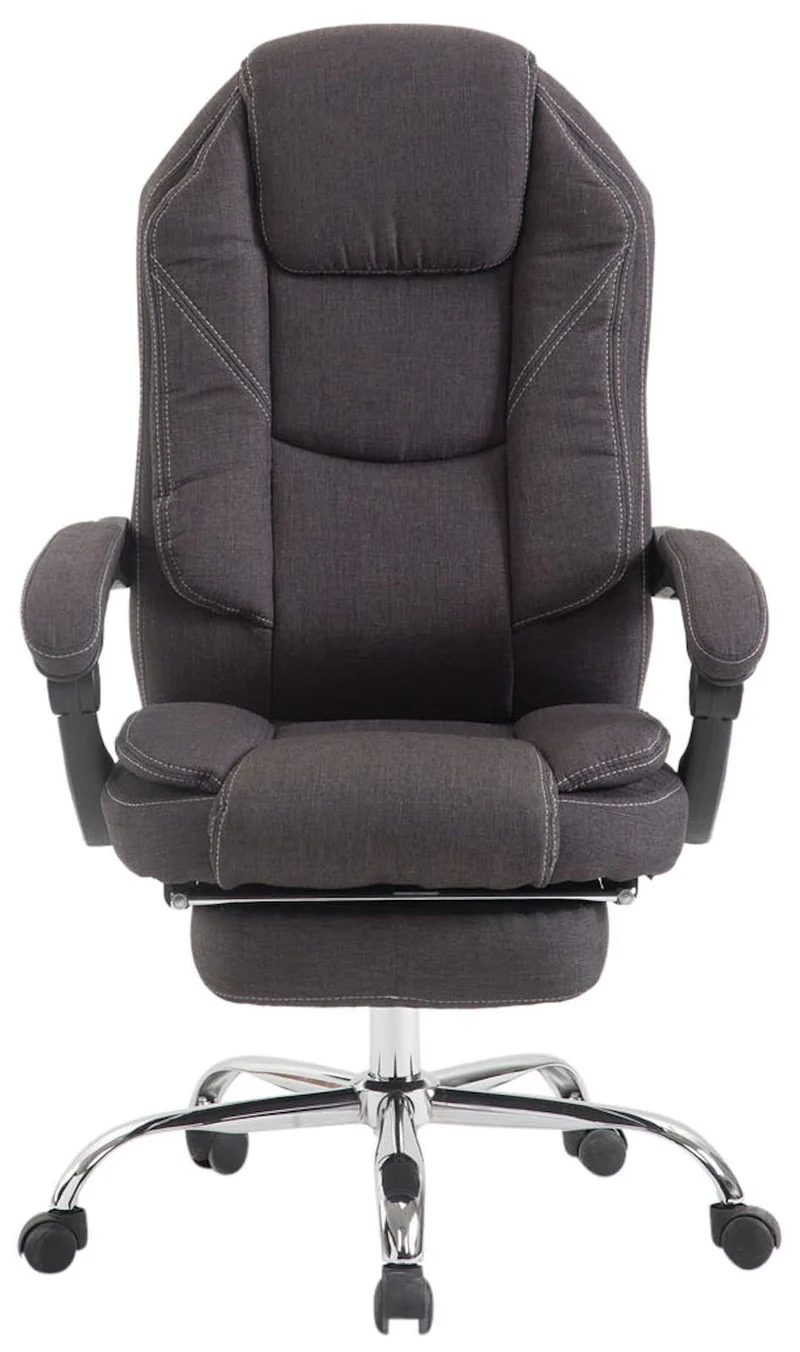 Fauteuil de bureau sur roulettes dossier et repose-pied réglable en tissu gris foncé et métal 10_0002439