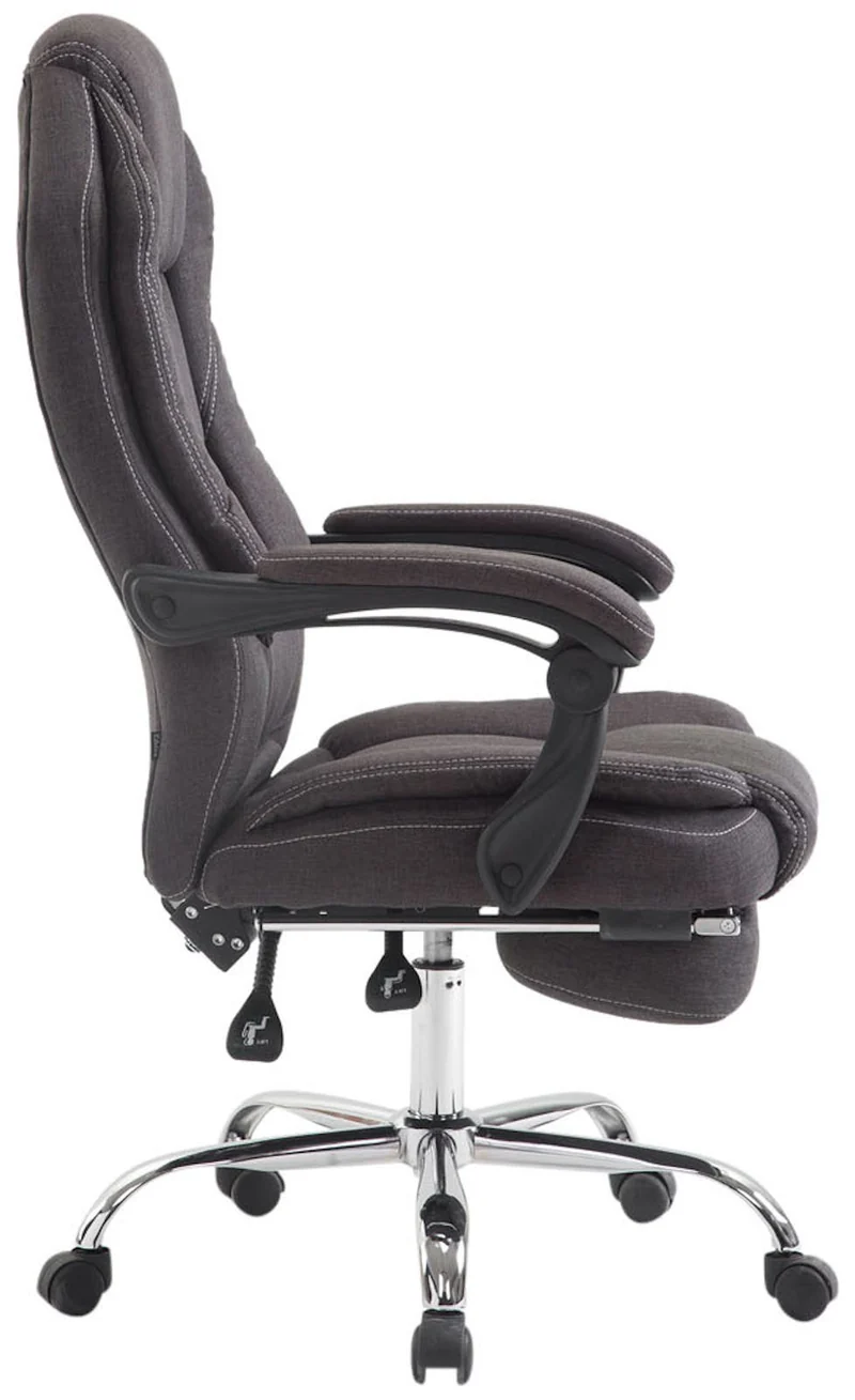 Fauteuil de bureau sur roulettes dossier et repose-pied réglable en tissu gris foncé et métal 10_0002439
