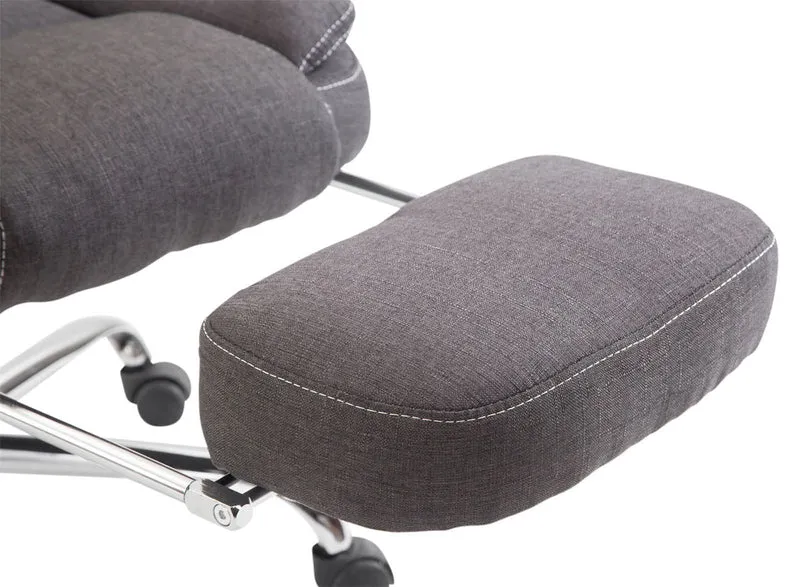 Fauteuil de bureau sur roulettes dossier et repose-pied réglable en tissu gris foncé et métal 10_0002439