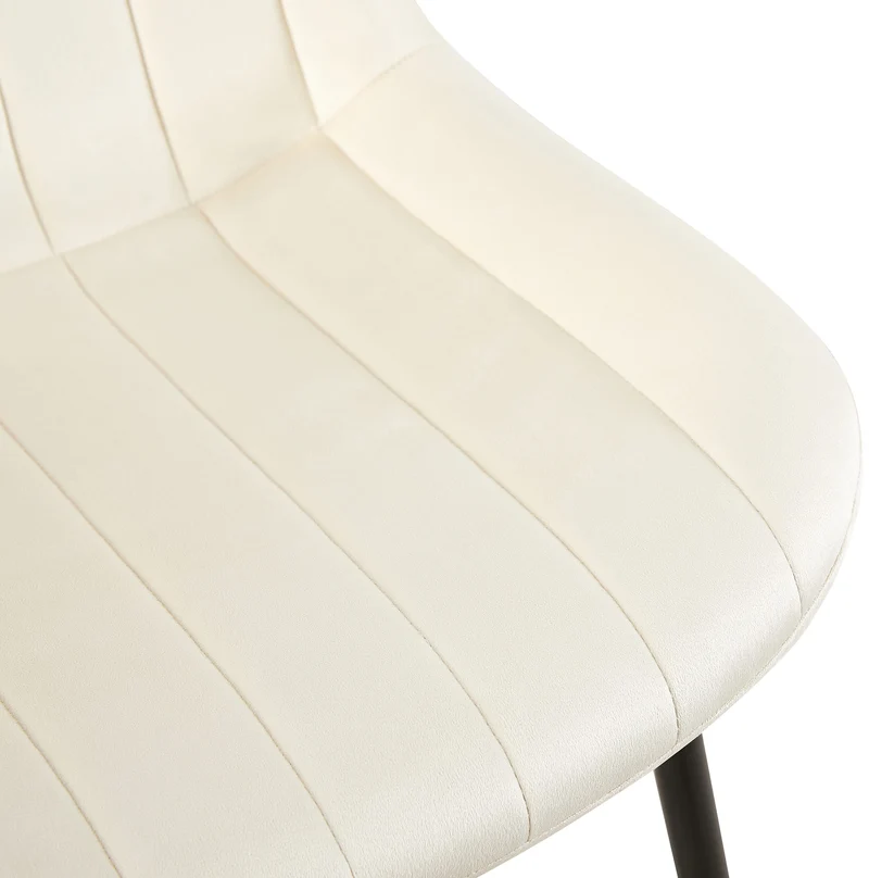 Chaise de salle à manger x1 en velours crème avec coutures verticales piètement en métal noir 10_0002332