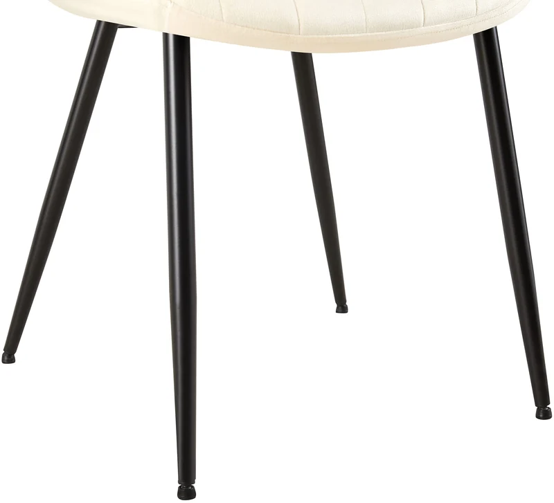 Chaise de salle à manger x1 en velours crème avec coutures verticales piètement en métal noir 10_0002332