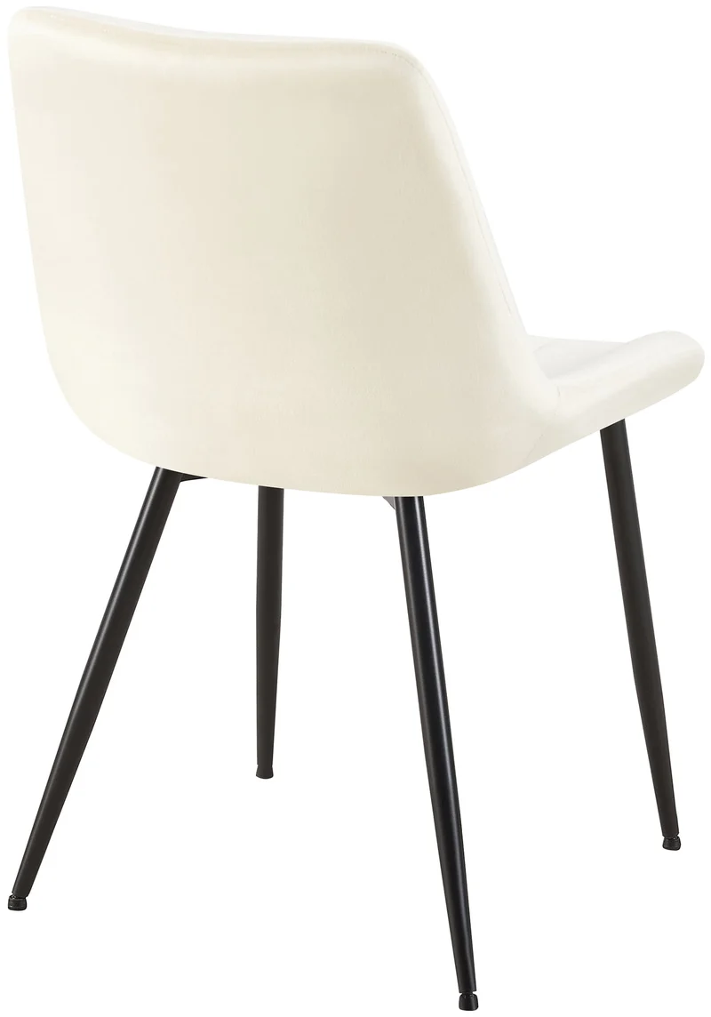 Chaise de salle à manger x1 en velours crème avec coutures verticales piètement en métal noir 10_0002332