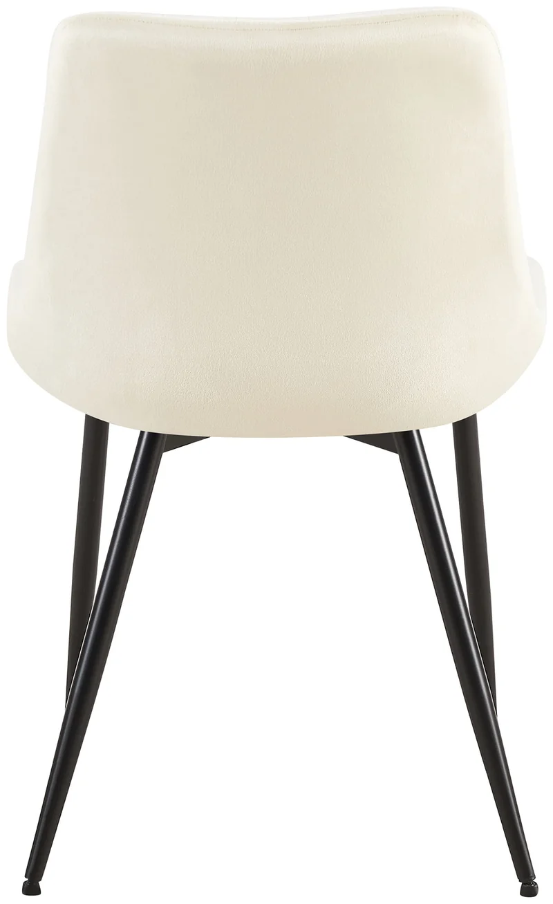 Chaise de salle à manger x1 en velours crème avec coutures verticales piètement en métal noir 10_0002332