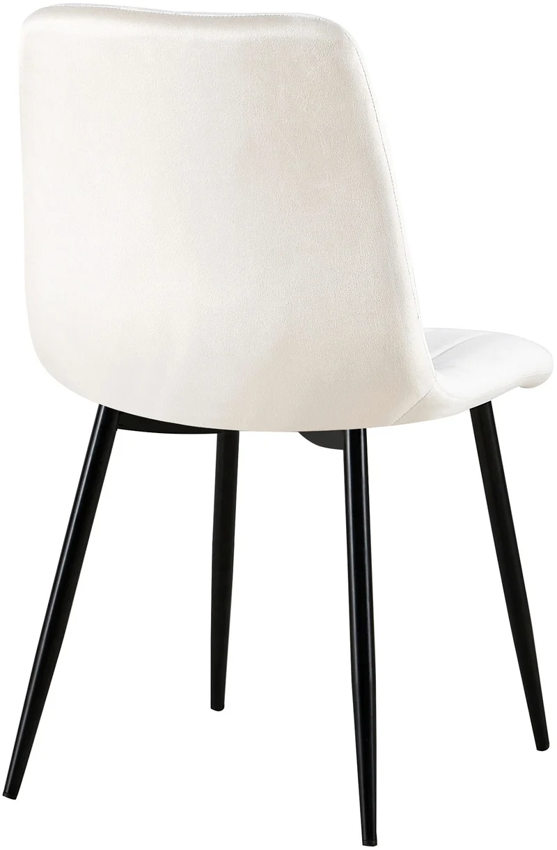 Chaise de salle à manger x1 coutures décoratives verticales assise en tissu velours blanc crème pieds en métal noir 10_0002203