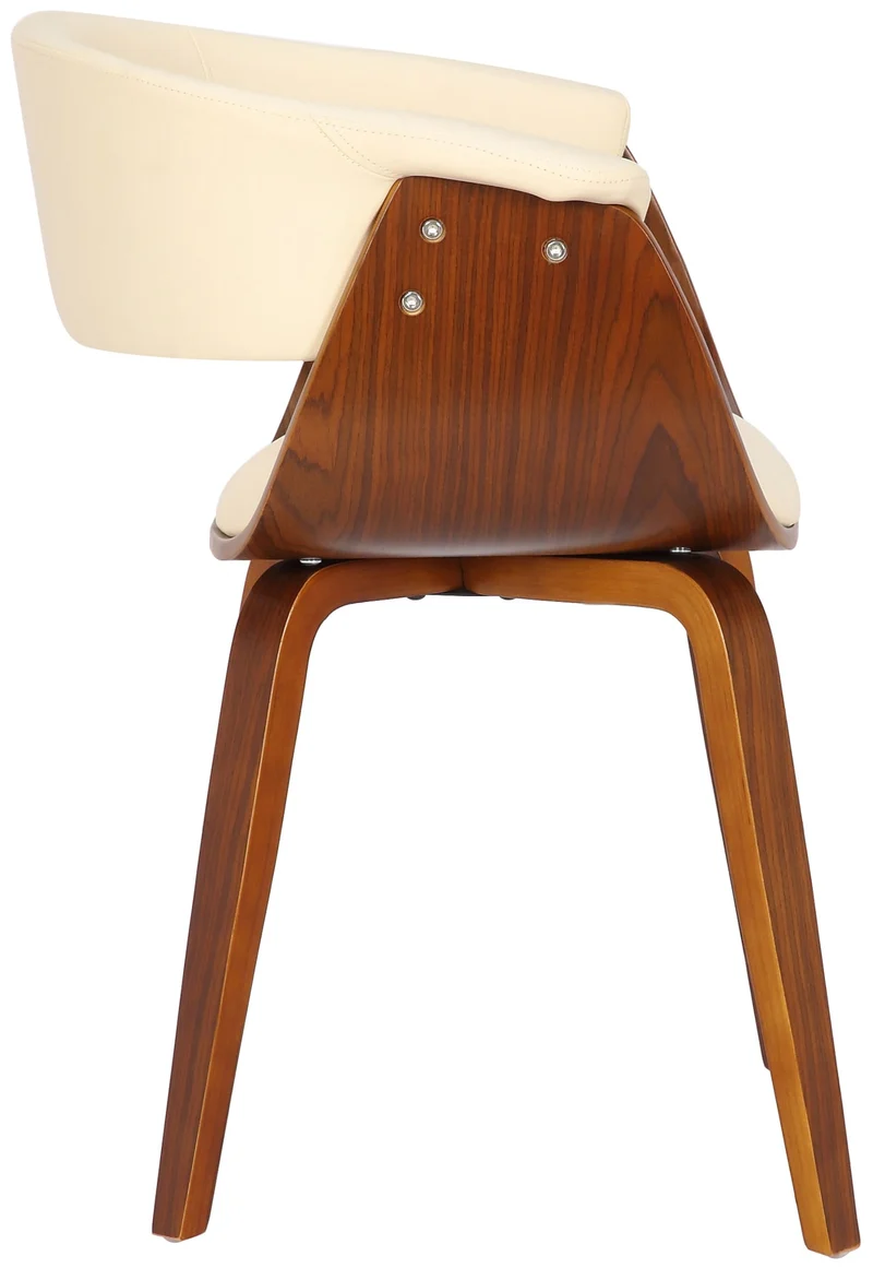Chaise de bureau salle à manger style scandinave avec revêtement en PVC crème cadre en bois noyer 10_0002193