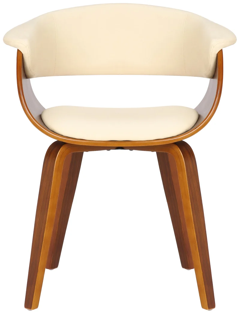 Chaise de bureau salle à manger style scandinave avec revêtement en PVC crème cadre en bois noyer 10_0002193