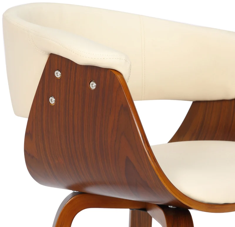 Chaise de bureau salle à manger style scandinave avec revêtement en PVC crème cadre en bois noyer 10_0002193