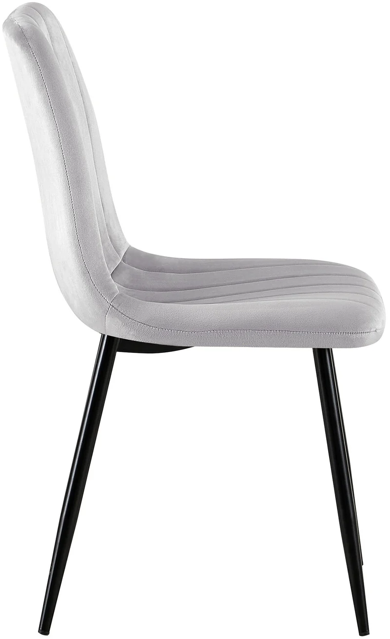 Chaise de salle à manger x1 coutures décoratives verticales assise en tissu velours gris pieds en métal noir 10_0002201