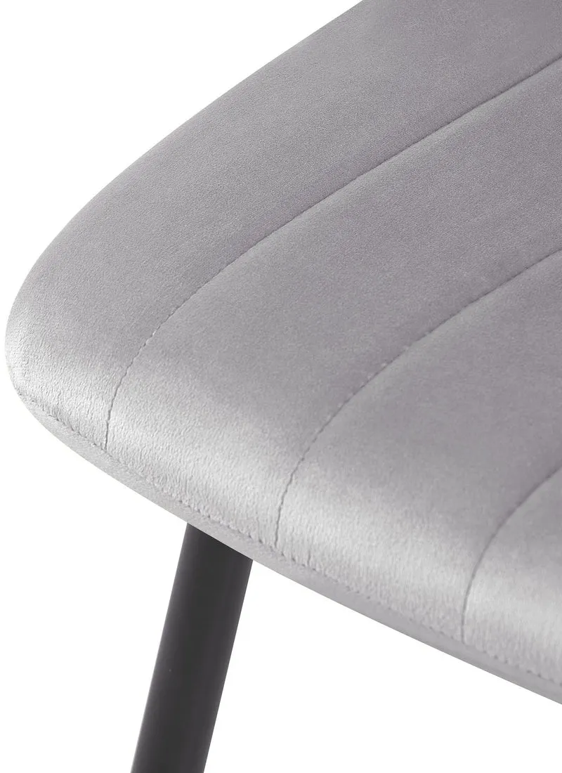 Chaise de salle à manger x1 coutures décoratives verticales assise en tissu velours gris pieds en métal noir 10_0002201